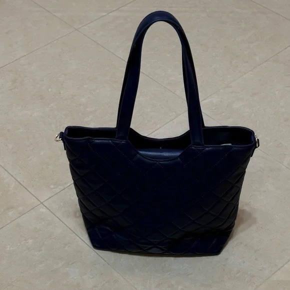 Valentino Navy Quilted Tote Bag by Mario Valentino Crossbody & Handbag New